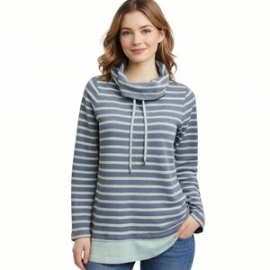 3/$20 Denim & Co Active Striped Thermal Cowl Neck Top Size XS Open To Offers